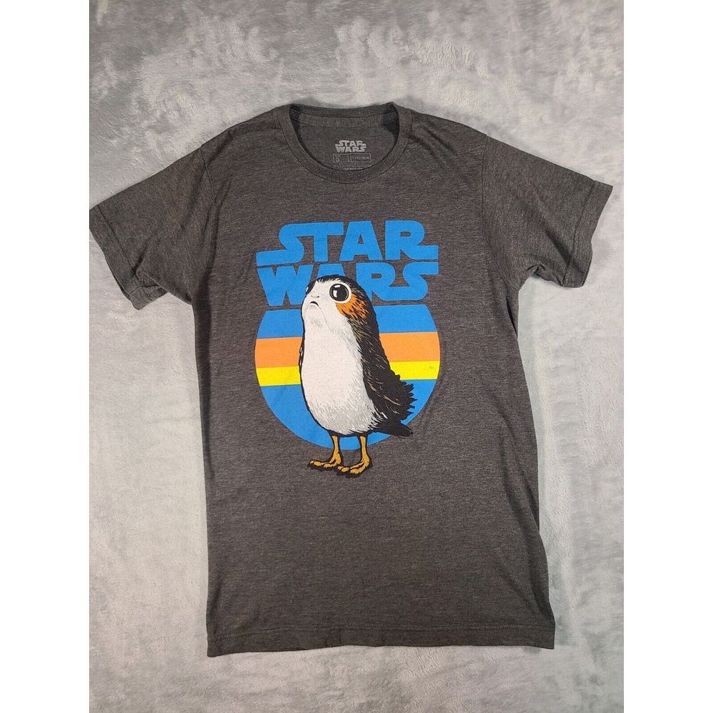 Star Wars Gray Short Sleeve Tee with Blue & Yellow Porg Graphic